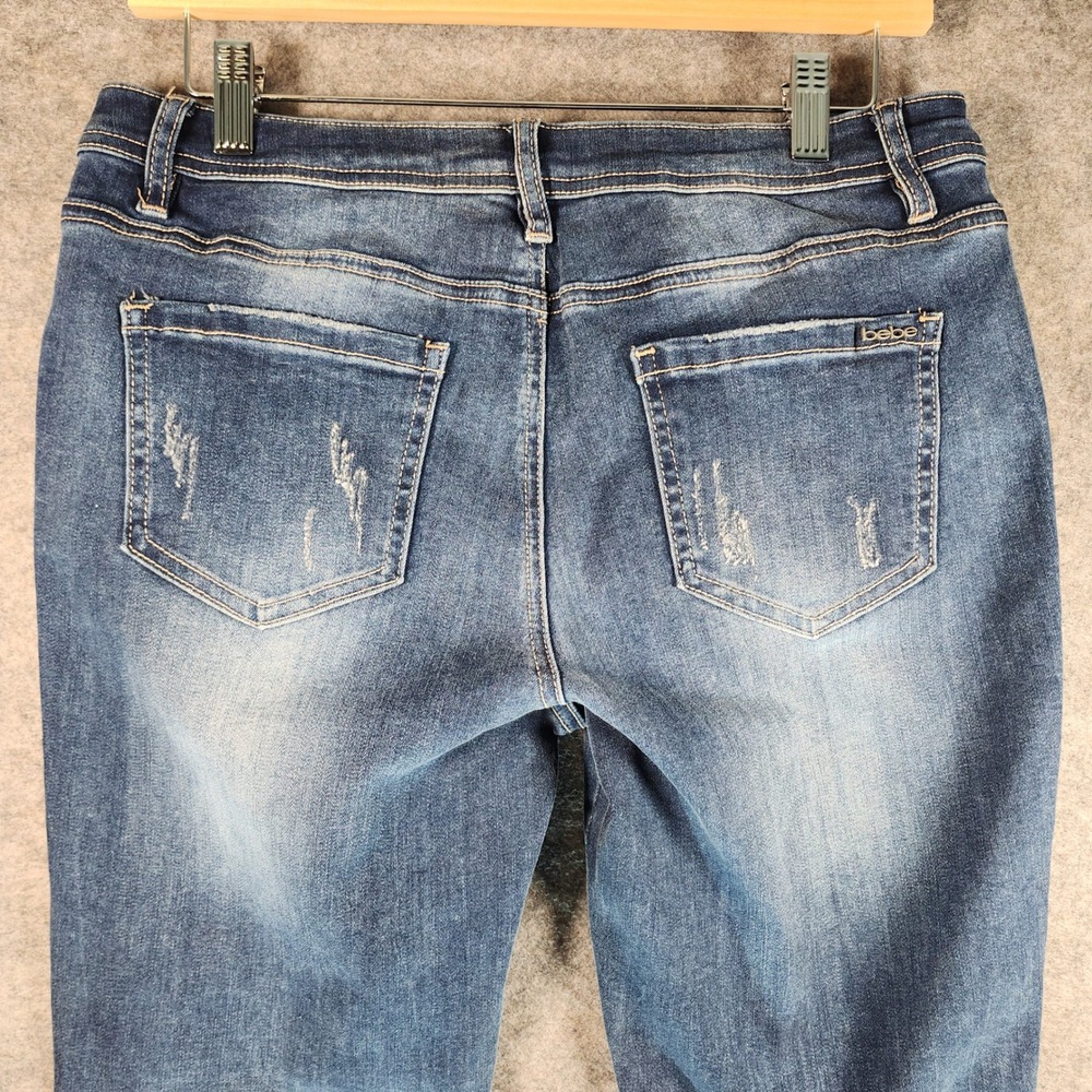 Bebe Womens Blue Distressed Denim Jeans Pearl Embellished Pockets Size 30 - Picture 14 of 16